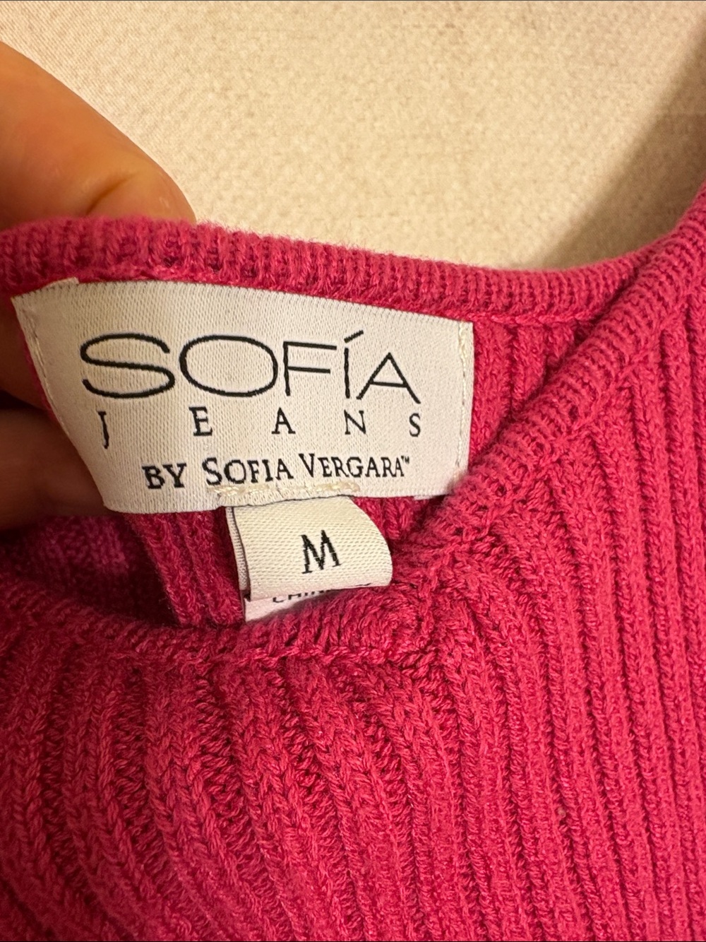 Sofia Vergara Sofia Jeans - Bright Pink Ribbed Cable-Knit Midi Dress - Picture 2 of 9